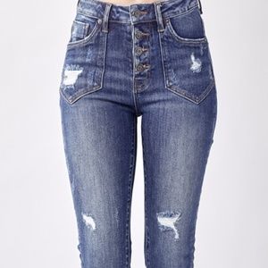 BUTTON FLY ROLL UP SKINNY JEAN (Size 5)